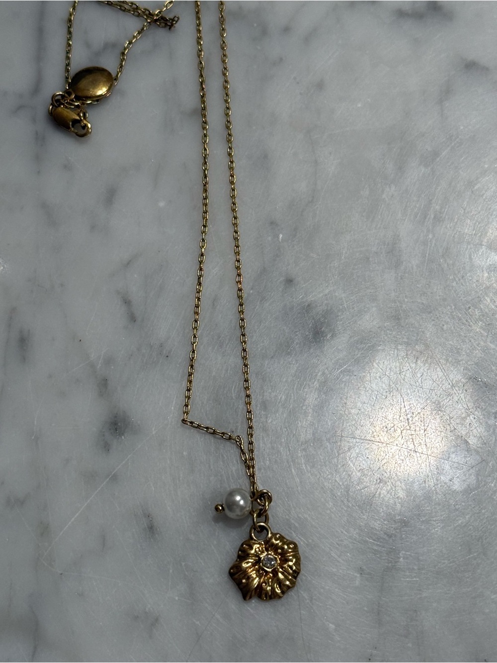 J. Crew Gold Floral Pendant Necklace with Pearl Accent
